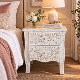 Elara White Bone Inlay Bedside Table