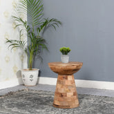 Jaipuri Mushroom Style Round Mango Wood Side Table | Accent Furniture – Oakvello