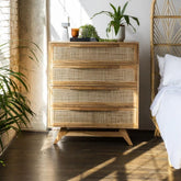 Myra Rattan Chest of Drawers | Boho Solid Wood Bedroom Dresser – Oakvello