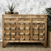 Carved Solid Mango Wood Sideboard | Handcrafted Living Room Storage – Oakvello