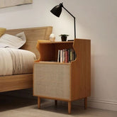 Natural Solid Wood & Cane Bedside Table | Boho Bedroom Nightstand – Oakvello