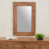 Carved Solid Mango Wood Large Mirror | Handcrafted Decorative Wall Mirror – Oakvello