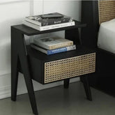 Rattan Cane Solid Wood Nightstand | Boho Bedroom Bedside Table – Oakvello