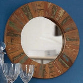 Large Reclaimed Boat Wood Round Mirror | Eco-Friendly Decorative Wall Mirror – Oakvello