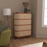Curved Rattan Chest of Drawers | Boho Solid Wood Bedroom Dresser – Oakvello
