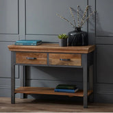 Industrial Solid Wood 2-Drawer Console Table | Entryway Furniture – Oakvello