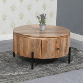 York Natural Solid Wood Coffee Table with Metal Legs | Living Room Furniture – Oakvello