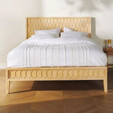 Carved Trellis Textured Solid Wood Bed | Handcrafted Heritage Bedroom Furniture – Oakvello