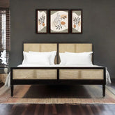 Solid Wood Cane Rattan Bed | Handcrafted Boho Bedroom Furniture – Oakvello
