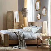 Stylish Solid Wood & Cane Bed | Handcrafted Boho Bedroom Furniture – Oakvello