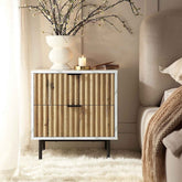 Marble Effect 2-Drawer Bedside Table | Solid Wood Luxury Nightstand – Oakvello