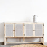 4-Door Whitewash Sideboard | Rustic Solid Wood Living Room Storage – Oakvello