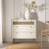 White Rattan 3-Drawer Chest | Boho Solid Wood Bedroom Dresser – Oakvello