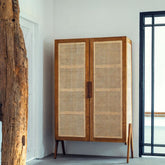 Rattan & Solid Wood Storage Cabinet | Boho Living Room Furniture – Oakvello