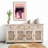 4-Door Solid Mango Wood Cabinet | Spacious Living Room Storage – Oakvello