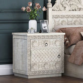 Hand Carved Solid Wood Bedside Table | Artisan Handcrafted Nightstand – Oakvello