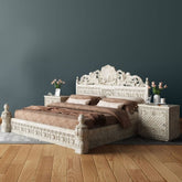Indian Hand Carved Solid Wood Bed | Heritage Handcrafted Bedroom Furniture – Oakvello