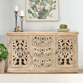 Hand Carved Solid Wood Sideboard | Artisan Living Room Storage – Oakvello