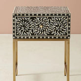 Jaipuri Black Bone Inlay Bedside Table | Handcrafted Luxury Nightstand – Oakvello
