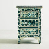 Ajmeri Teal Green Floral Bone Inlay 3-Drawer Bedside Table – Oakvello