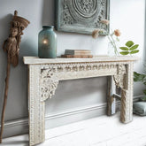 White Wash Carved Solid Wood Console Table | Artisan Entryway Furniture – Oakvello