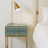 Ajmeri Dark Green Bone Inlay Bedside Table | Artisan Nightstand – Oakvello