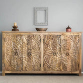 Hand Carved Artisanal Solid Wood Sideboard | Handcrafted Living Room Storage – Oakvello