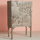 Hand Carved Land & Sky Bar Cabinet | Artisan Solid Wood Home Bar – Oakvello