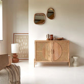 Solid Wood & Rattan Sideboard | Boho Living Room Storage Cabinet – Oakvello