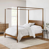 Mid-Century Solid Wood Canopy Bed | Statement Bedroom Furniture – Oakvello