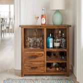 Solid Sheesham Wood Bar Cabinet | Home Bar Storage Furniture – Oakvello