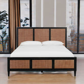 Rattan Cane Solid Wood Bed | Handcrafted Boho Bedroom Furniture – Oakvello