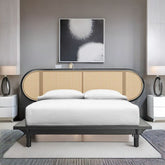 Jaipuri Modern Rattan Cane Solid Wood Bed | Handcrafted Bedroom Furniture – Oakvello