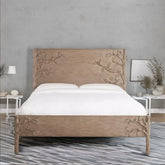 Carved Floral Solid Wood Bed | Handcrafted Bedroom Furniture – Oakvello