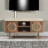 Solid Mango Wood TV Unit with 2 Open Shelves | Media Console – Oakvello