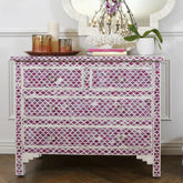 Pink Bone Inlay 4-Drawer Chest | Handcrafted Artisan Bedroom Storage – Oakvello