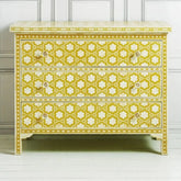 Yellow Floral Bone Inlay 3-Drawer Chest | Handcrafted Artisan Bedroom Storage – Oakvello