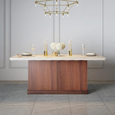 Jaipuri Marble Top Dining Table | Solid Wood Base Kitchen Furniture – Oakvello