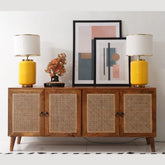 Solid Mango Wood & Cane Door Cabinet Sideboard | Boho Living Room Storage – Oakvello