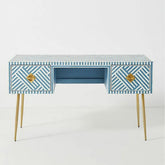 Ajmeri Sky Blue Bone Inlay Console Desk with 2 Drawers – Oakvello