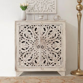2-Door Sideboard Cabinet | White Finish Solid Wood Storage – Oakvello