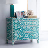 Jodhpuri Blue Bone Inlay Chest of Drawers | Artisan Bedroom Dresser – Oakvello