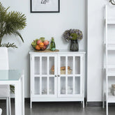 White Sideboard with Glass Doors | Solid Wood Living Room Storage – Oakvello