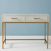 Ajmeri Grey Bone Inlay Console Desk | Artisan Home Office Furniture – Oakvello