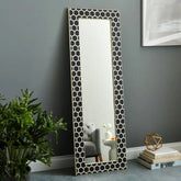 Black Honeycomb Bone Inlay Floor Mirror | Handcrafted Artisan Wall Decor – Oakvello