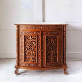 Floral Carved Solid Teak Wood Sideboard | Traditional Luxurious Living Room Storage – Oakvello