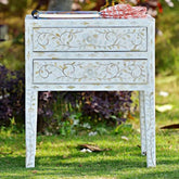 White Mother of Pearl 2-Drawer Long Leg Bedside Table | Handcrafted Artisan Nightstand – Oakvello