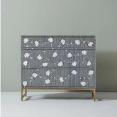 Jodhpuri Navy Blue Bone Inlay Chest of Drawers | Artisan Bedroom Dresser – Oakvello