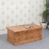 Jaipuri Carved Mango Wood Coffee Table & Blanket Box | 2-in-1 Storage – Oakvello
