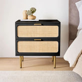 Ida Woven Rattan Bedside Table | Solid Wood Boho Nightstand – Oakvello